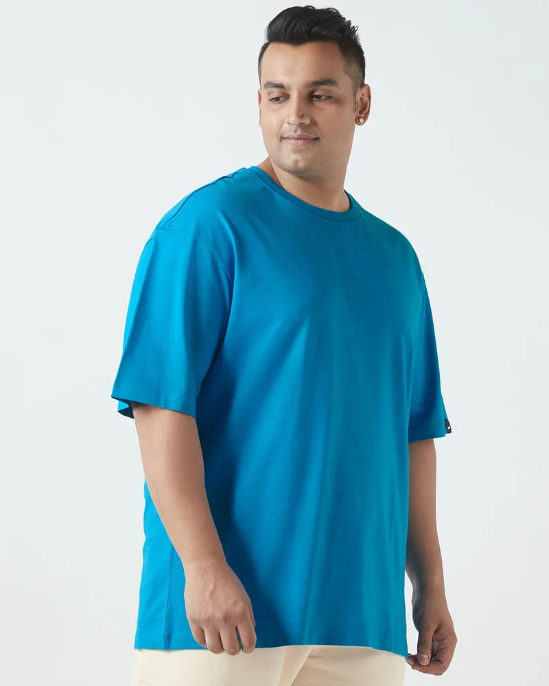 bewakoof Men's Blue Oversized Plus Size T-shirt